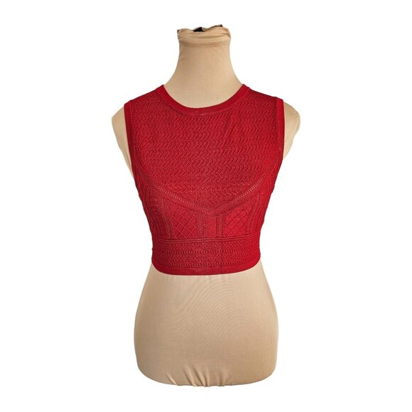 Babaton Tops - Babaton Aritzia Pontielle Tank Bright Red Eyelet Cropped Top Sz S
